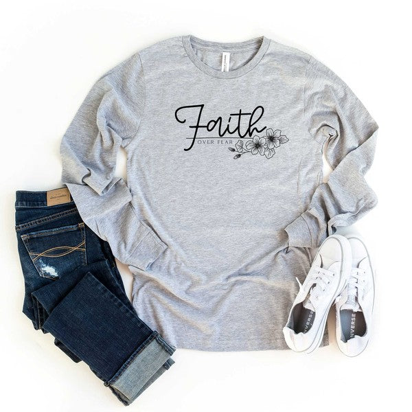 Faith Over Fear Floral Long Sleeve Graphic Tee