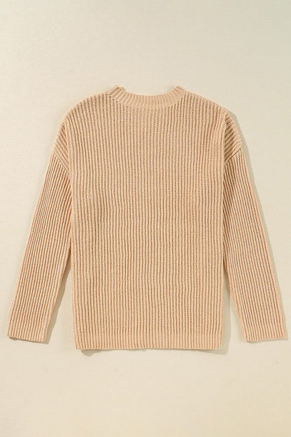 Women Knit Drop Shoulder Side Slits Loose Sweater