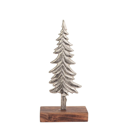 10.5" Tall Silver Spruce Tree On Wood Base Christmas Décor