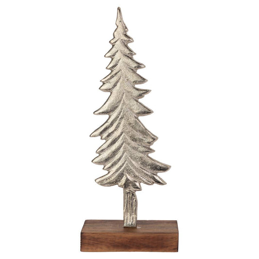 12.5" Tall Silver Spruce Tree On Wood Base Christmas Décor