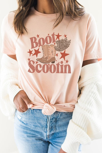 Boot Scootin Winged Cowboy Boots Stars Graphic Tee