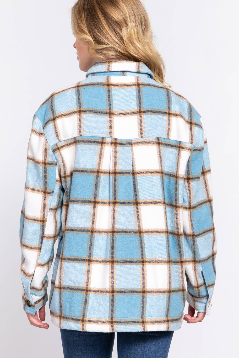 Long Sleeve Inside Faux Fur Brushed Plaid Jacket Shacket